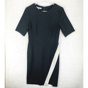 Wisp Knit Sheath Dress Women's 8 Black Contrast Stripe Split Hem Elegant Office